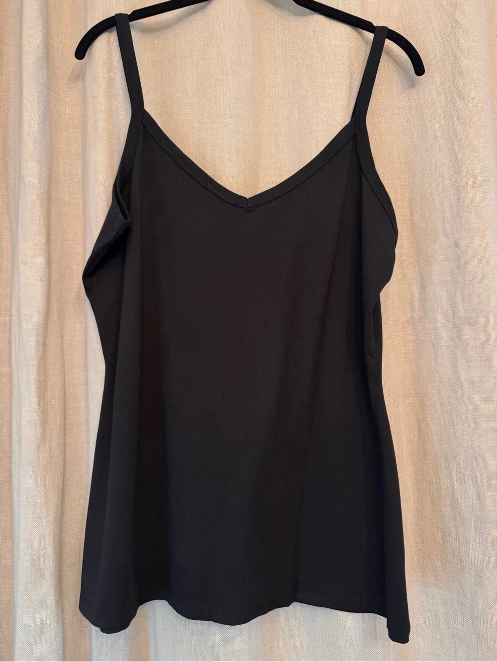 Garnet Hill Black 100% Cotton Ruched Empire V-Neck Cami Tank Top XL NWOT - Picture 2 of 7